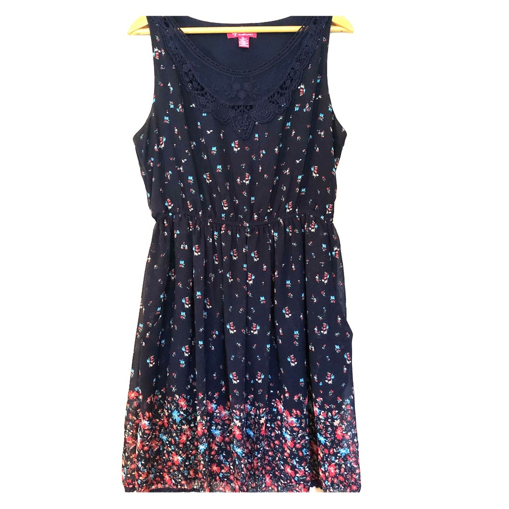 Navy Blue Floral Dress with Pockets